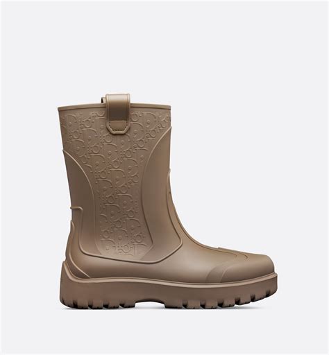 Dior Garden Rain Boot Deep Khaki Rubber with Dior Oblique Motif.